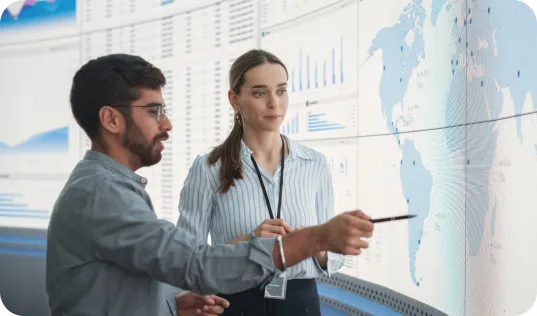 Data analysts viewing a map