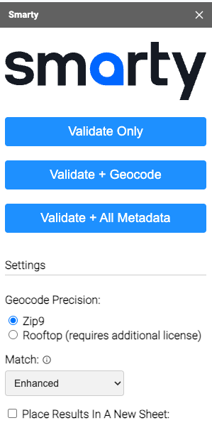 Google Sheets Extension sidebar