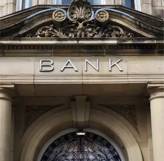 the front of a bank